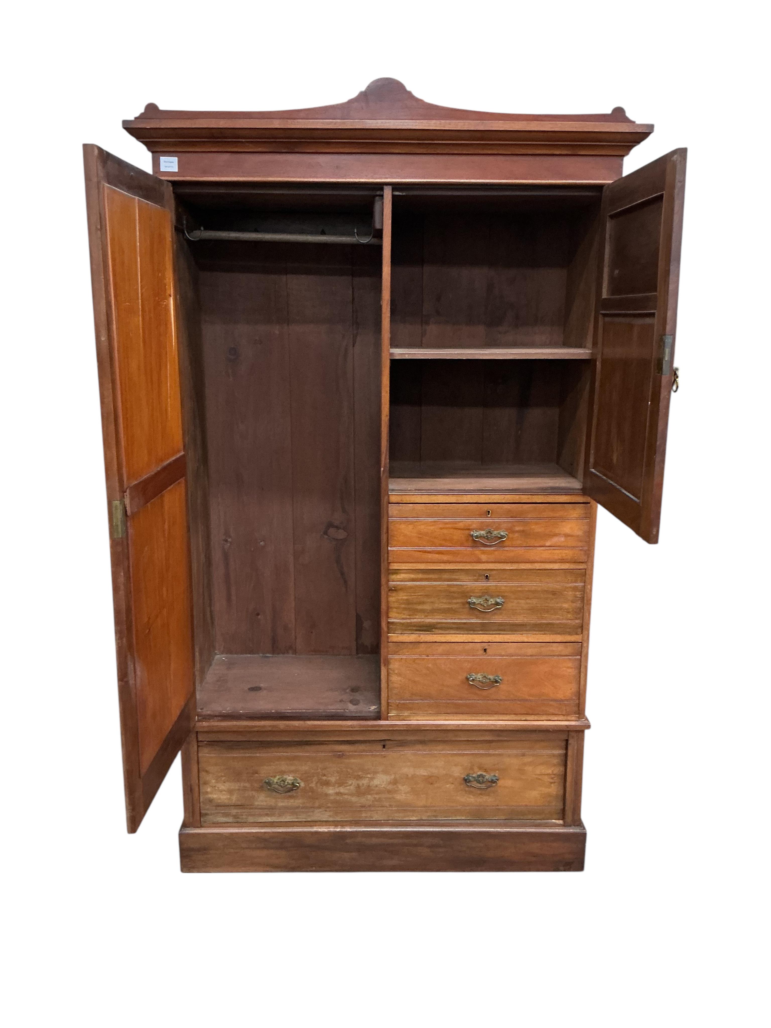 A late Victorian mahogany wardrobe, width 124cm, depth 52cm, height 214cm